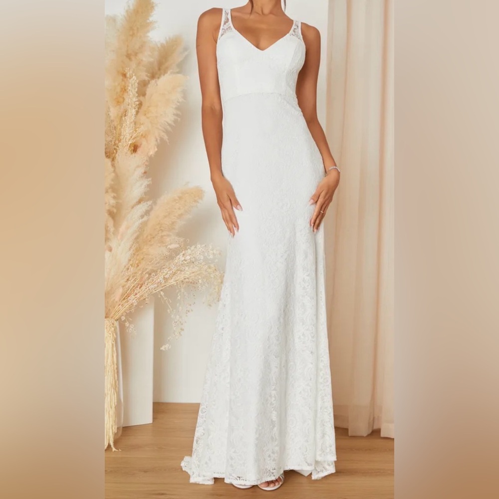 Lulus Beloved Eternity White Lace maxi Gown